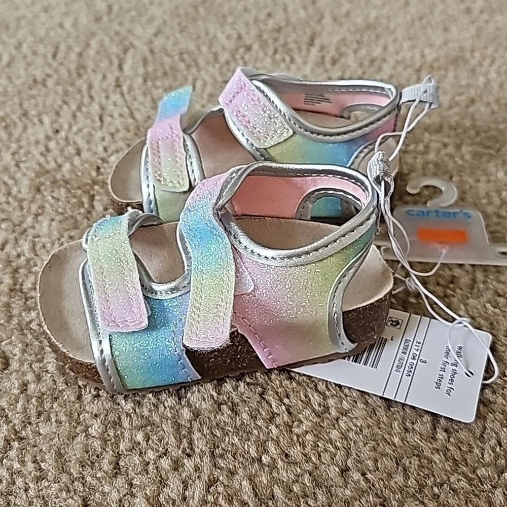 Carter's Baby Girls Rainbow Olive First Walker Sandals Size 3